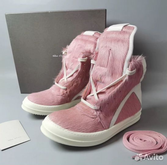 Кеды Rick Owens Geobasket Pony Hair Pink Кожаные