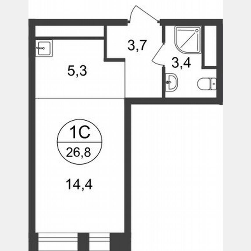 Квартира-студия, 26,8 м², 19/22 эт.