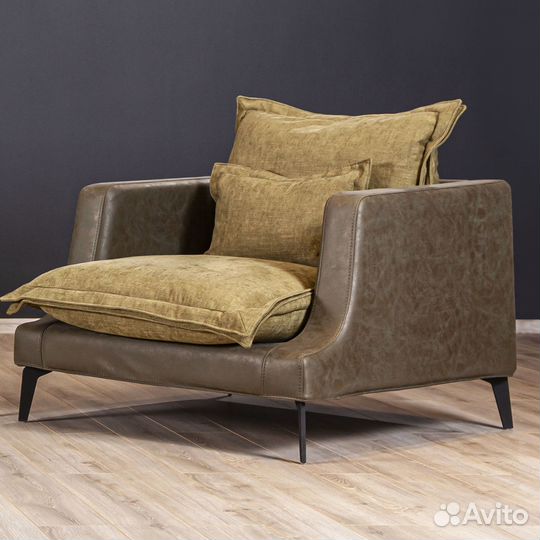 Rey кресло замша зеленый/серый