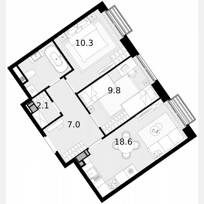 2-к. квартира, 51,8 м², 19/22 эт.