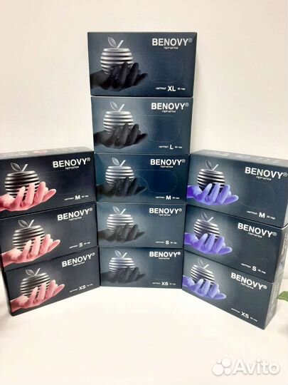 Перчатки нитриловые Benovy 50пар/100шт