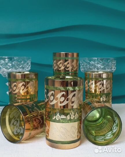 Стаканы Цветное Стекло/Позолота Винтаж