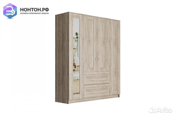 Шкаф четырехстворчатый Сириус дуб сонома с двумя я