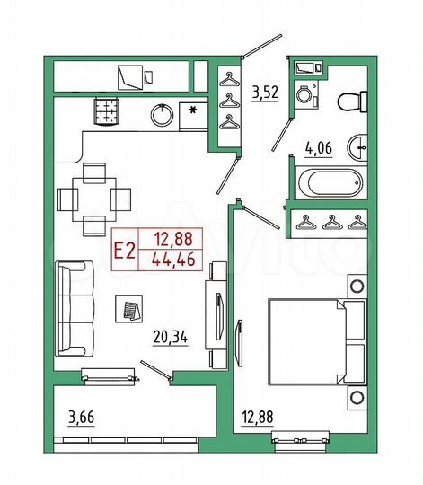 1-к. квартира, 44,5 м², 16/25 эт.