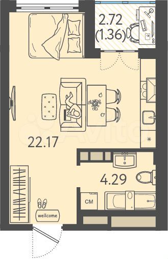Квартира-студия, 27,8 м², 8/9 эт.