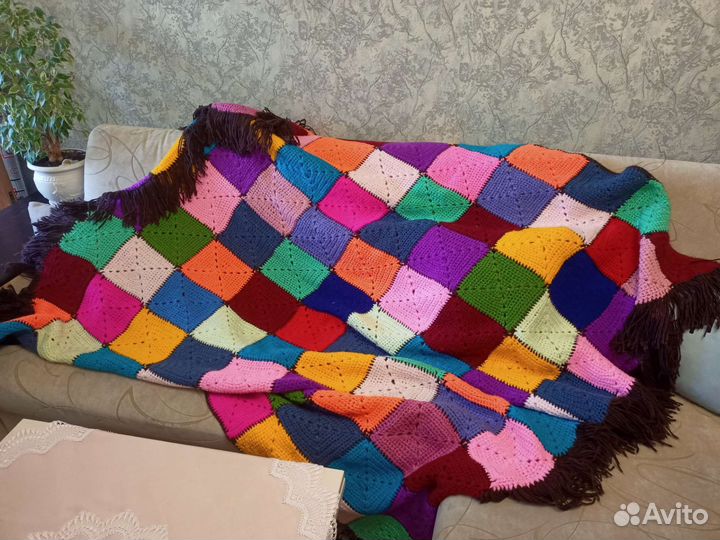 Плед покрывало вязаное шерсть