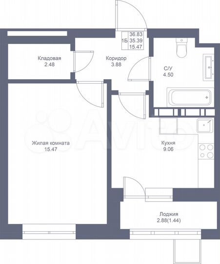 1-к. квартира, 36,8 м², 6/17 эт.