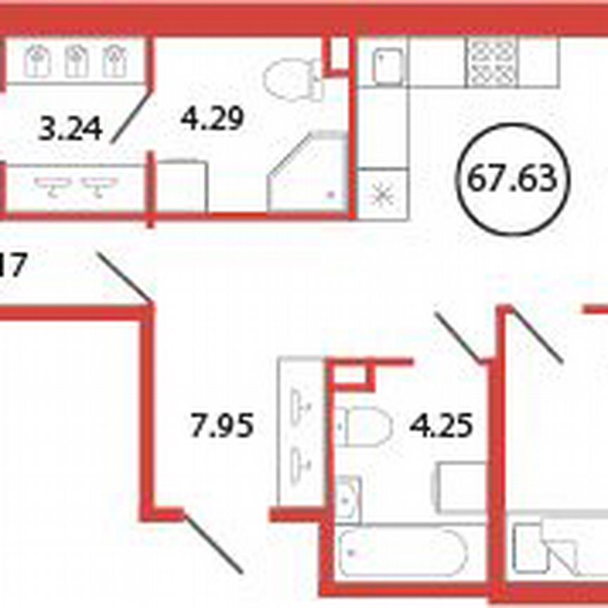 2-к. квартира, 67,6 м², 2/12 эт.