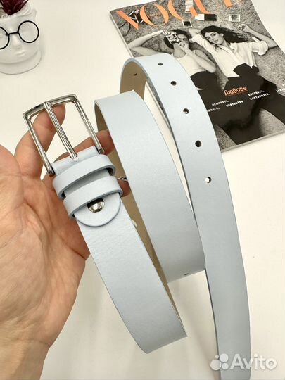 Ремень женский натуральная кожа голубой. Тренд
