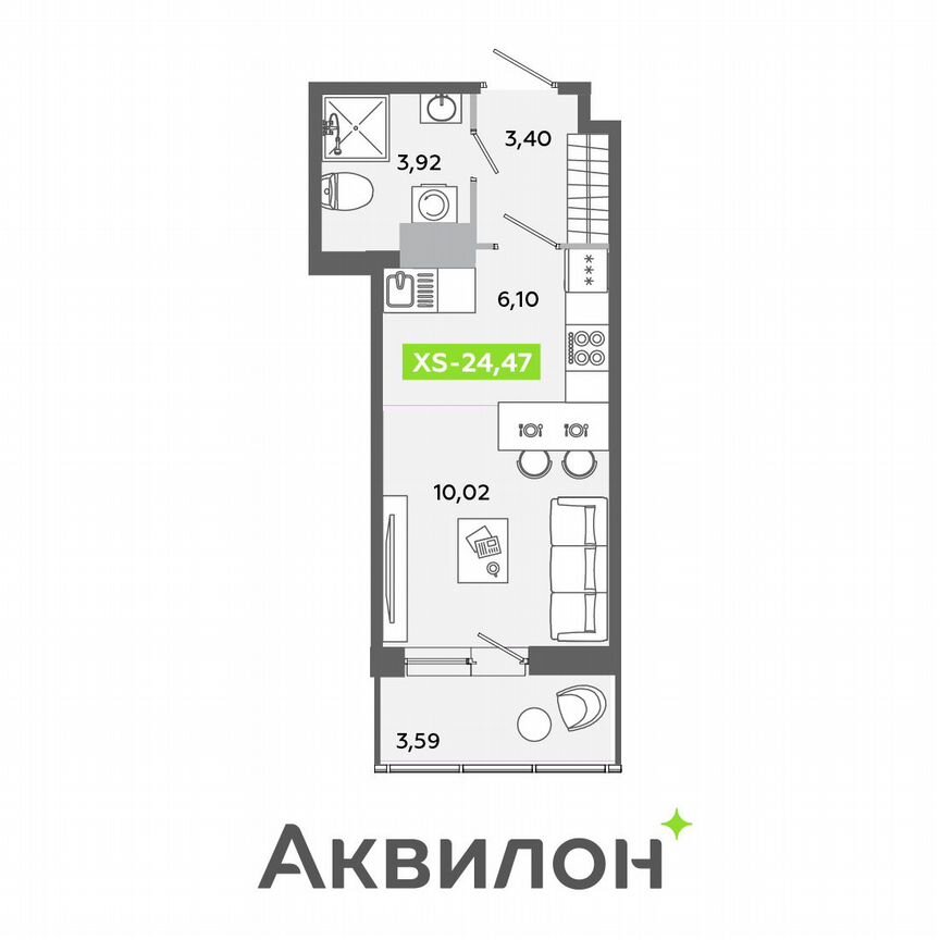 Квартира-студия, 24,5 м², 11/12 эт.