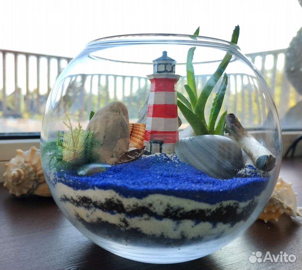 Флорариум с суккулентами и маяком. Подарок