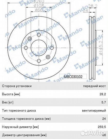 Диск тормозной peugeot 406 (96-04) передний (1шт.)