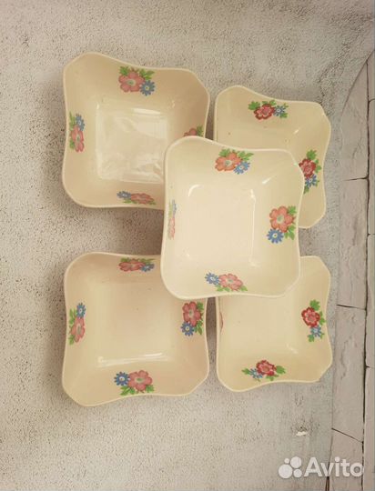 Салатник-конфетница квадратная ссср, набор, 5 шт