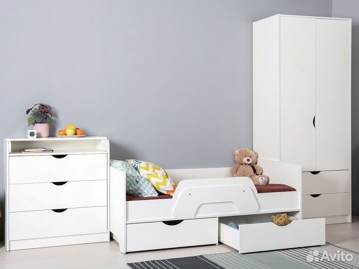 Детская кровать с ящиками белая, Уна 80х180 см