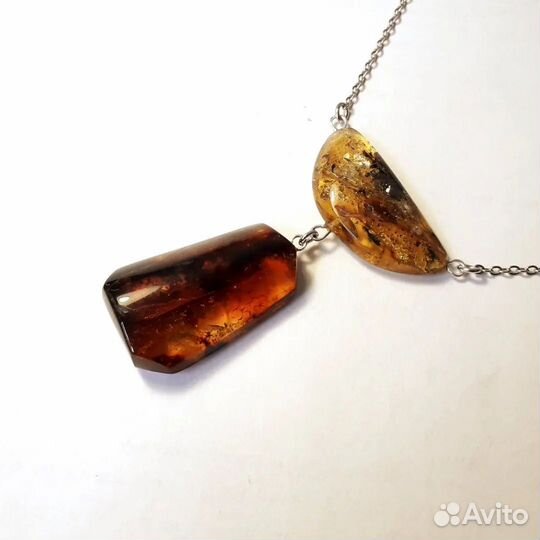 Двойной кулон с Балтийским Янтарем на цепочке