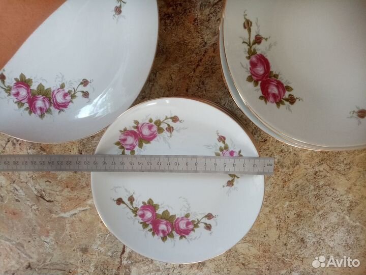 Тарелки 13 шт, сервиз, розы гдр, золочение