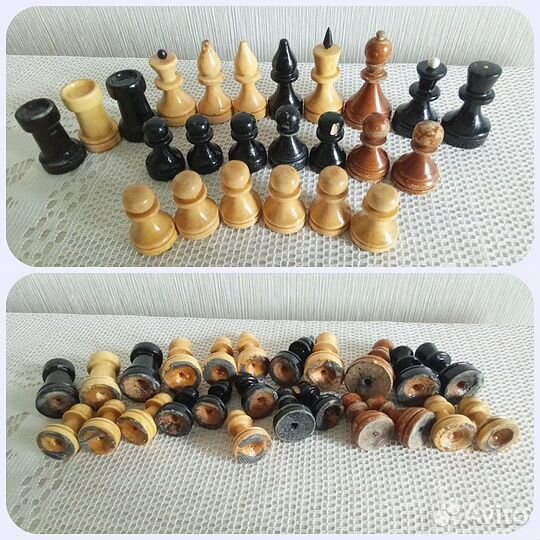 Шахматные фигурки разнобой, шашки из СССР