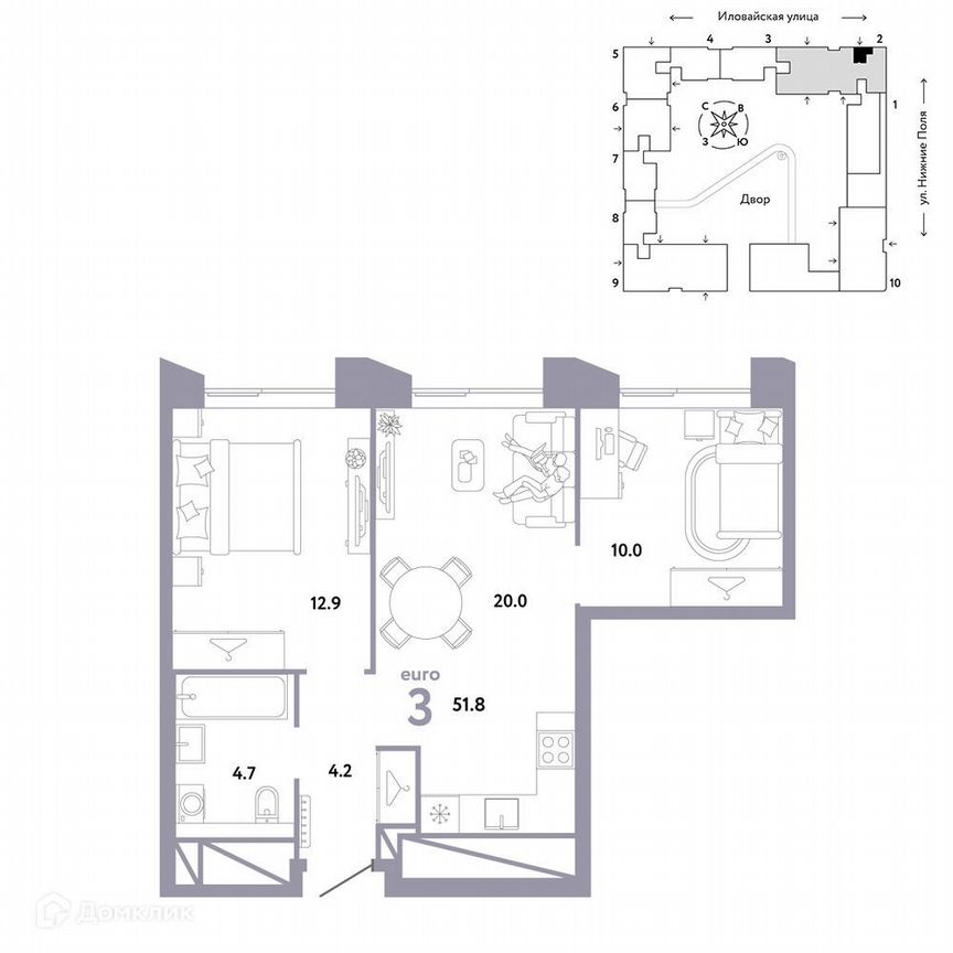 2-к. квартира, 51,8 м², 4/38 эт.