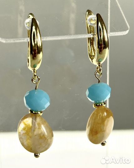 Серьги с янтарем под золото