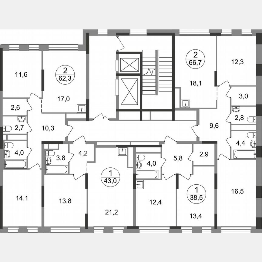 2-к. квартира, 66,7 м², 11/17 эт.