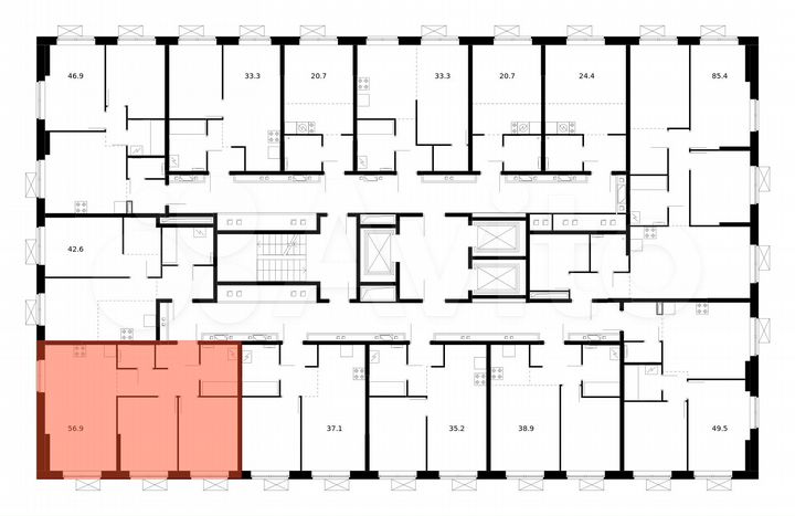 2-к. квартира, 56,9 м², 2/22 эт.