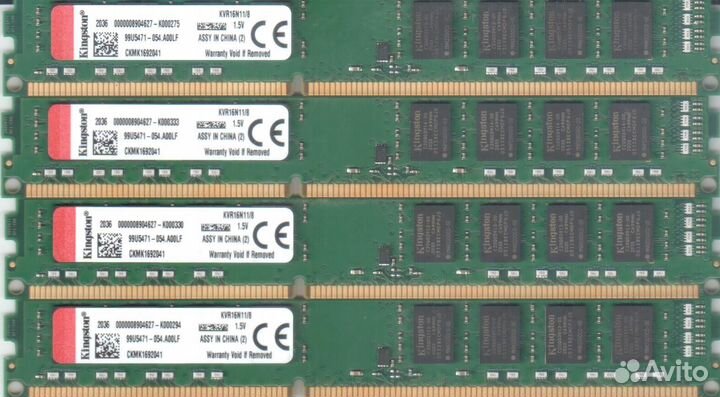 Четыре модуля памяти DDR3 4x8гб 32гб 1600мгц