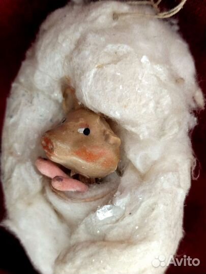 Ёлочные игрушки ватные укутыш, птичка СССР