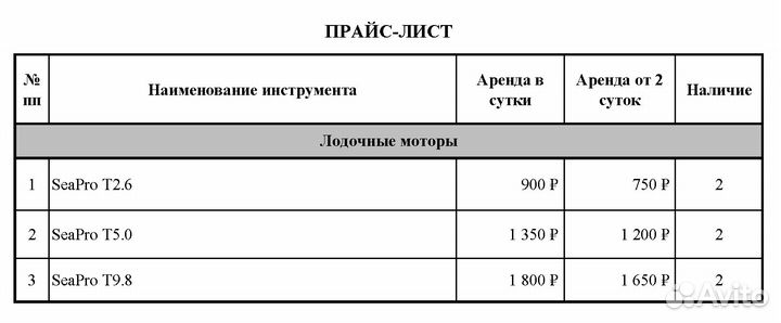 Аренда/прокат инструмента, лодочные моторы