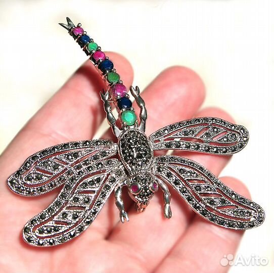 Брошь Бабочка серебро рубины сапфиры изумруды