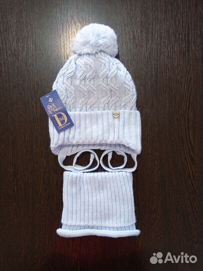 Комплект шапка и снуд для девочек, зимний