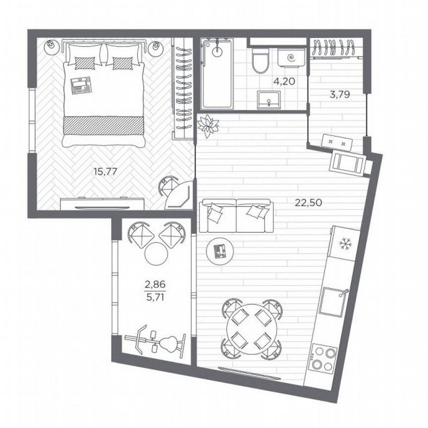 1-к. квартира, 49,1 м², 5/9 эт.