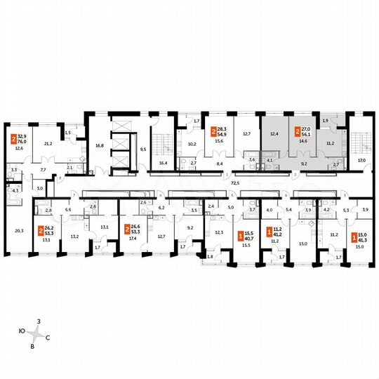 2-к. квартира, 56,1 м², 26/27 эт.