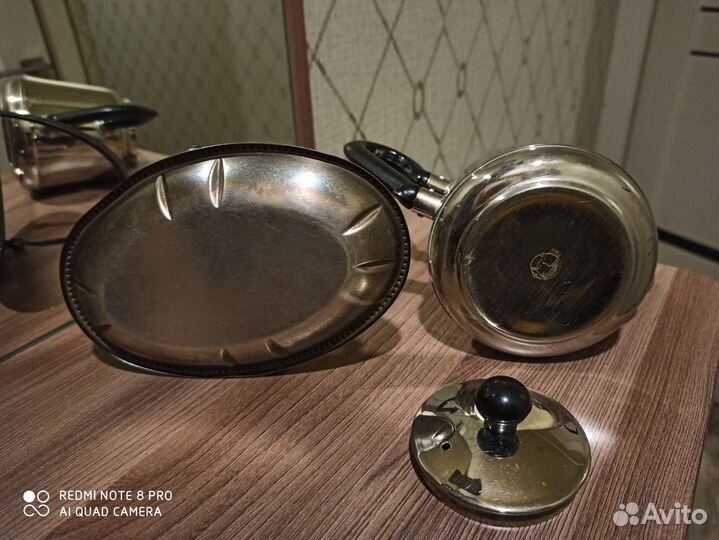 Мельхиор конфетница, чайник Кольчугино, свисток