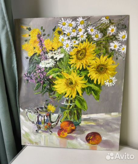 Картина маслом букет с подсолнухами