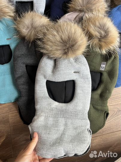 Шапка шлем зимняя с натуральным мехом