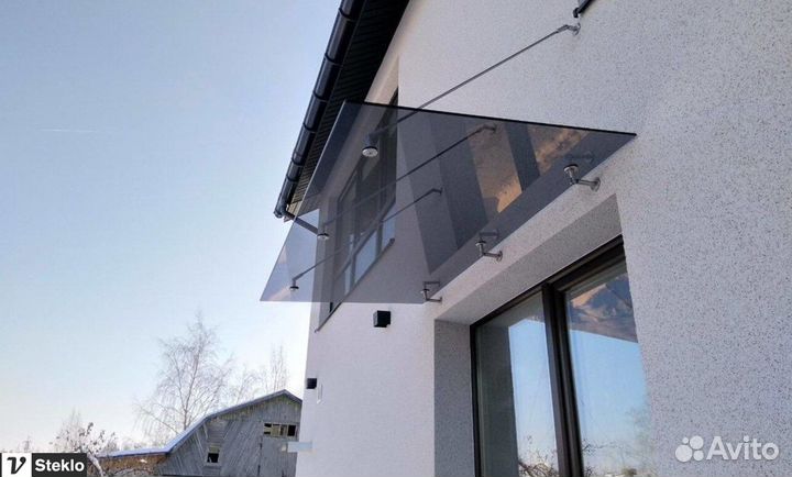 Стеклянный козырек подвесной Над входом