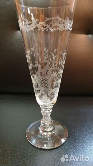 Старинный фужер с травлением хрусталь 19.57 см