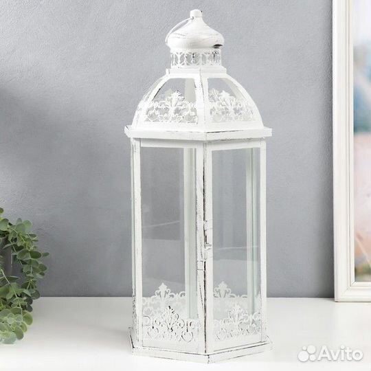 Подсвечник металл, стекло 'Фонарь - ажурная башня'