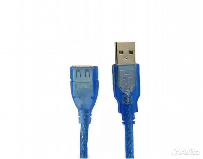 Удлиннитель USB 10 метров папа-мама (синий)