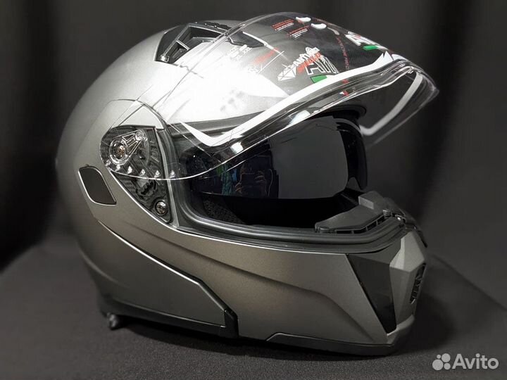 Мото шлем модуляр с очками AIM темно-серый новый