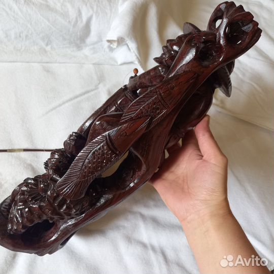 Статуэтка Старик и море дерево резьба ручная 40см