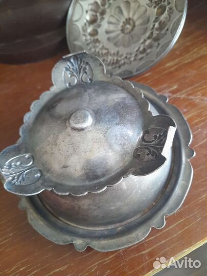 Икорница. Вазочка с крышкой. Мельхиор. СССР