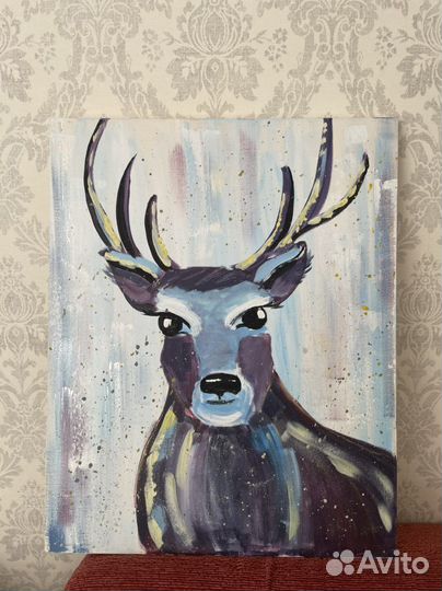 Картина интерельная олень на холсте подарок