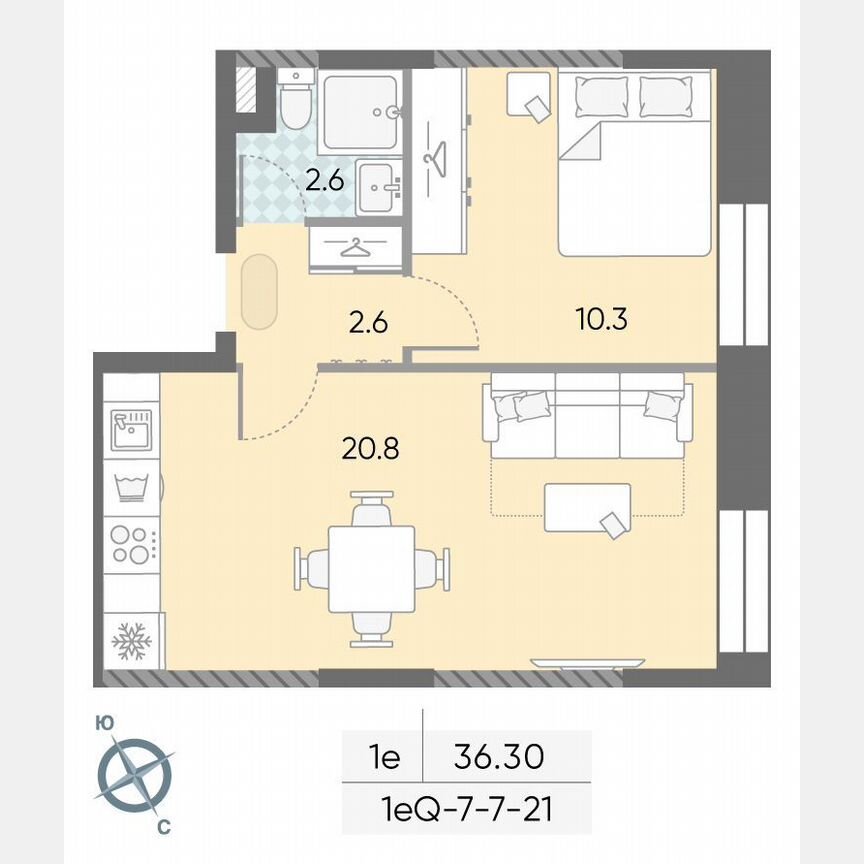1-к. квартира, 36,3 м², 21/28 эт.