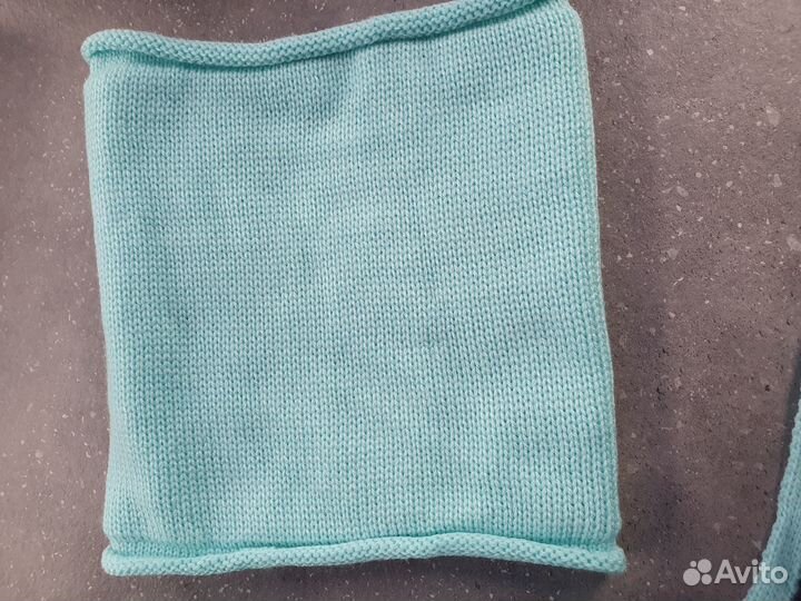 Комплект детский шапка и снуд бирюзовый, новый