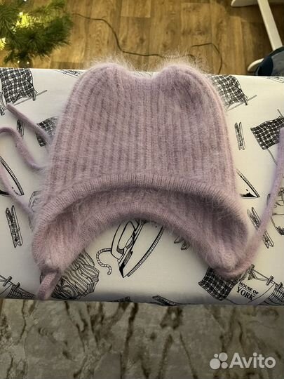 Шапка с ушками из ангоры