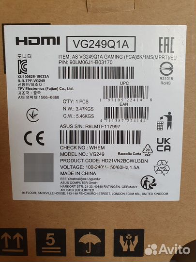 Монитор asus TUF Gaming 23.8