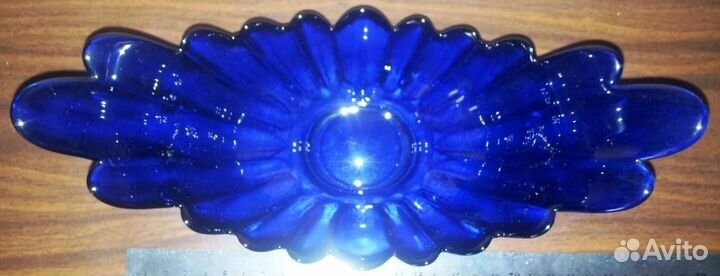 Ваза конфетница синее стекло Гусь Хрустальный