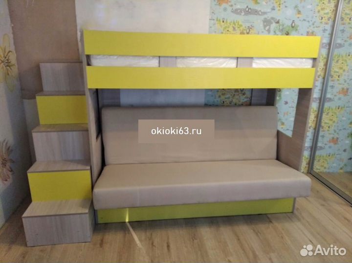 Кровать 2х ярусная с диваном и лесенкой комод