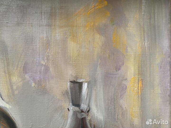 Картина маслом натюрморт 90х50см стеклянный